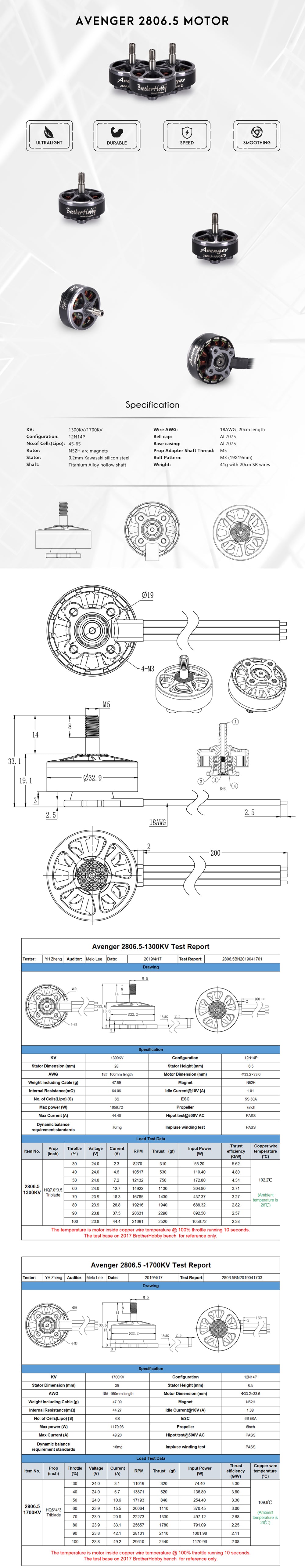 BrotherHobby Avenger 2806.5 Motor - 870KV/1300KV/1460KV/1700KV