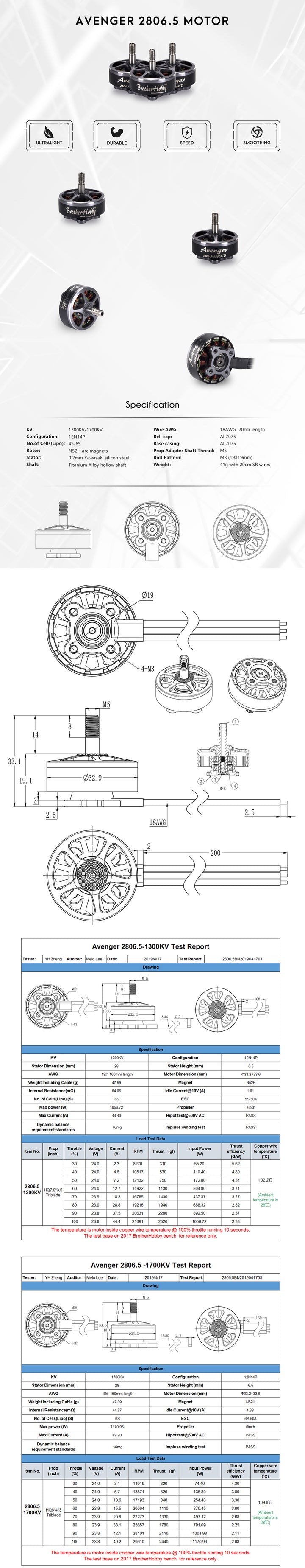 BrotherHobby Avenger 2806.5 Motor - 870KV/1300KV/1460KV/1700KV