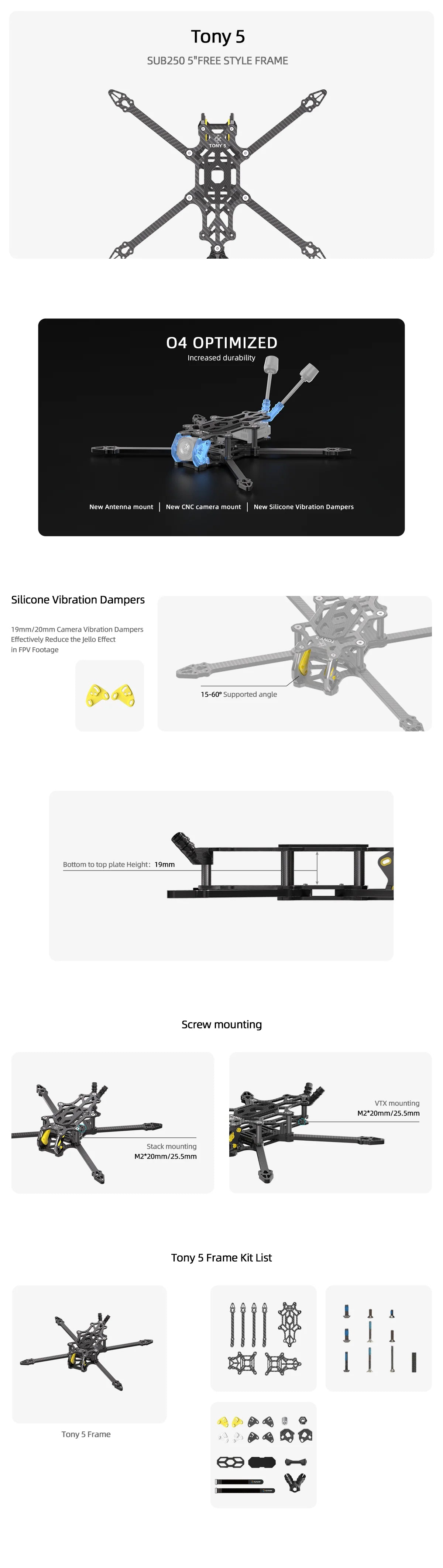 FlyFishRC Tony 5 O4 Pro Sub250 Freestyle Frame Kit